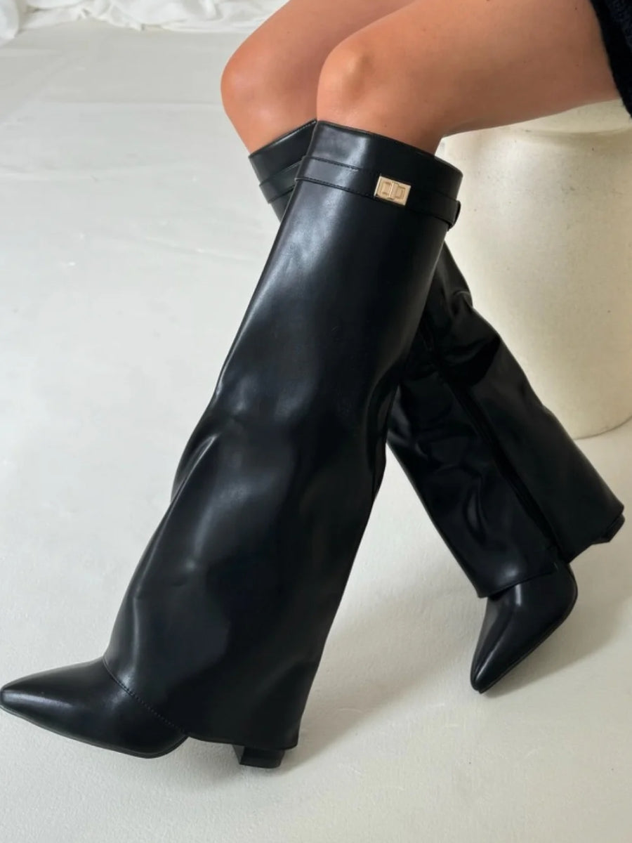 Elegant Women's Knee-High Suede Boots - Black, Beige, Brown, Leather, Size Variants