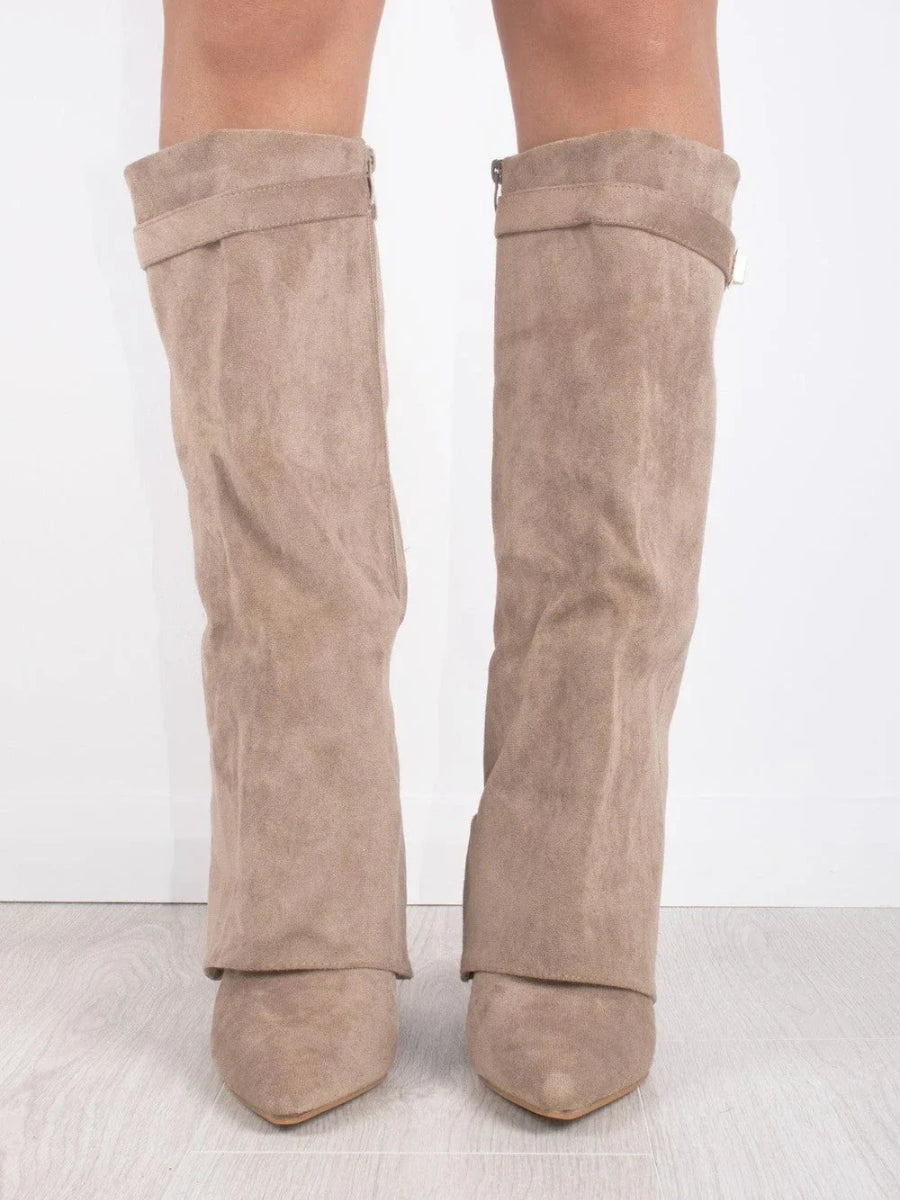 Elegant Women's Knee-High Suede Boots - Black, Beige, Brown, Leather, Size Variants