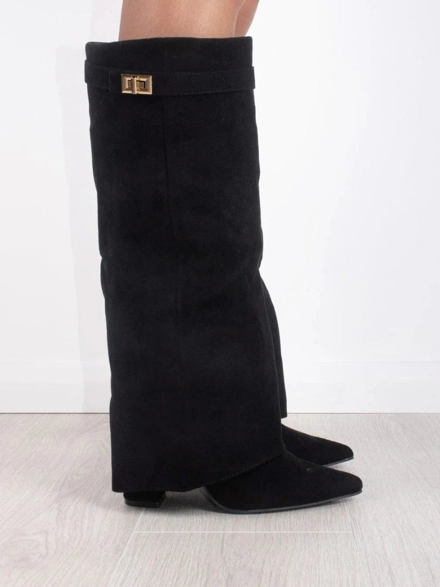 Elegant Women's Knee-High Suede Boots - Black, Beige, Brown, Leather, Size Variants